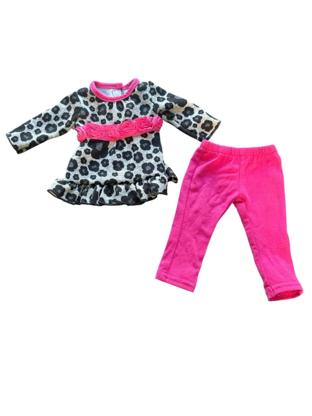 Dollie & Me Gray Leopard Top with Pink Leggings - Fits 18” Doll